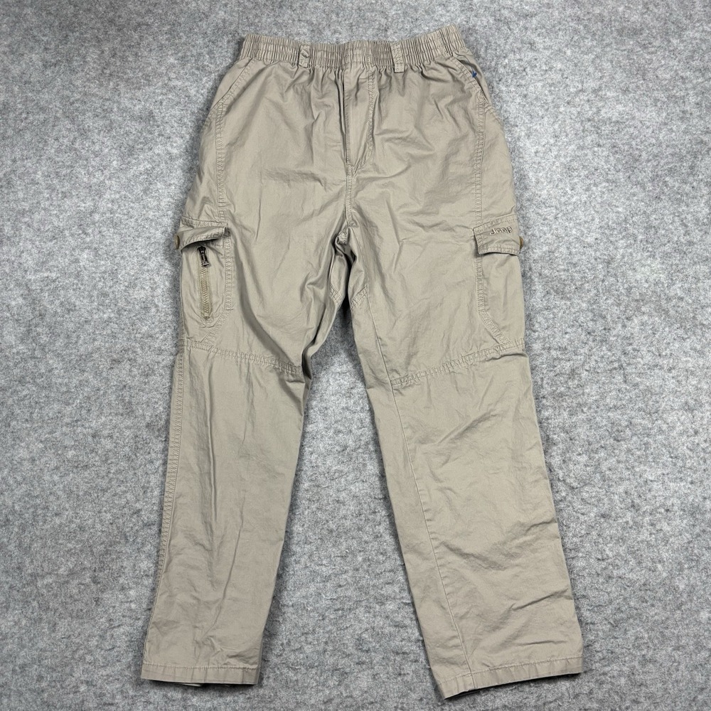 Jeep Wrangler Canvas Cargo Pants Women's XL/28 Beige Windbreaker Stretchy‎ Waist